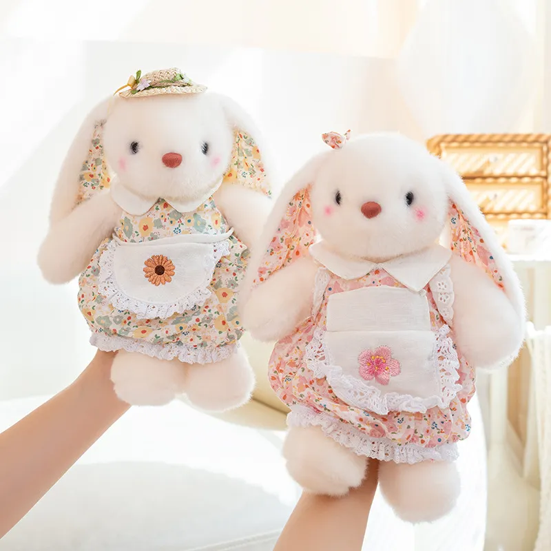 Cute Floral Dress Bunny Plush Toy – Soft Princess Rabbit Stuffed Animal, Rustic Cottagecore Gift for Girls on Children's Day